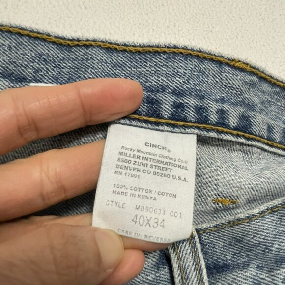 Vintage 90s Cinch Up Straight Jeans Men Size 40x34 Classic Retro Outdoor Washed - Picture 4 of 10